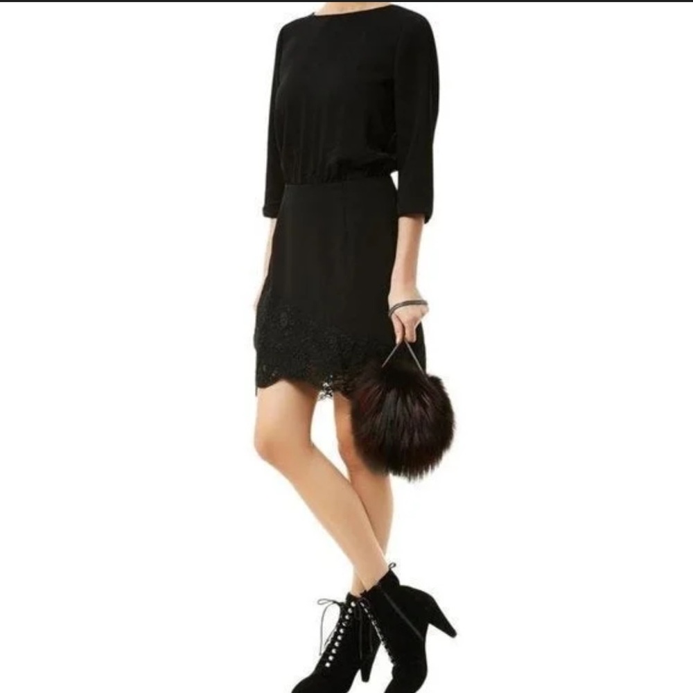 Reiss Marie Mini Dress Size 2 Women Feminine Lace Scallop Tulip Hem In Black